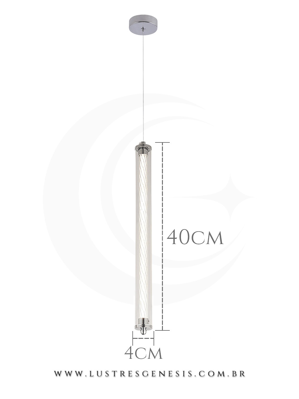 Luminaria Pendente LED Metal Dourado ou Cromado e Acrilico 40x4cm 9W Bivolt 3000K, Cabeceira de Cama, Lavabo, Balcao de cozinha